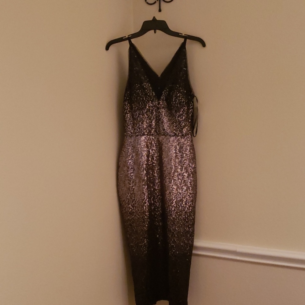 Silver and black sequin dress